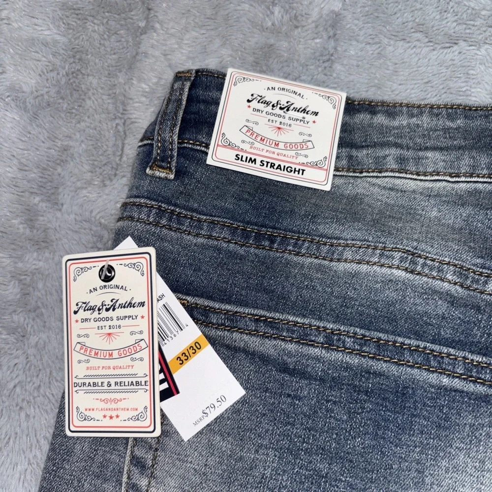 Flag And Anthem Premium Denim Jeans Slim Straight Springville Wash NWT‎  33x30